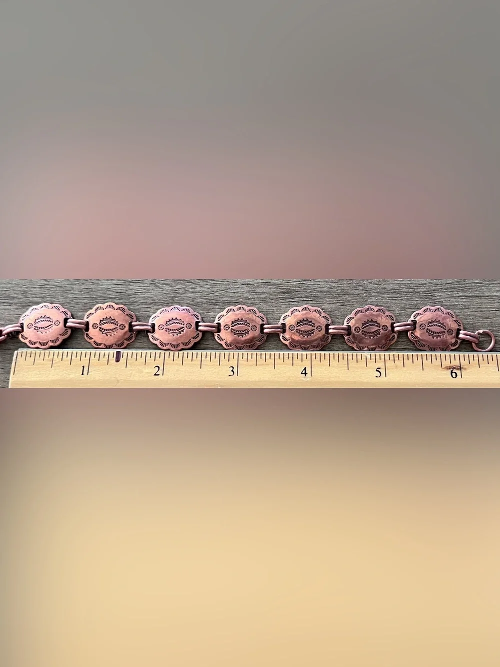 Vintage Fred Harvey Era Pure Copper Stamped Concho Style Bracelet